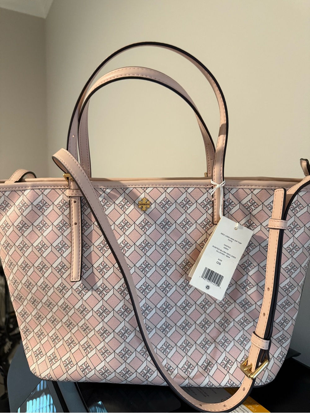 Tory Burch Dusted Blush Geo mini zip tote